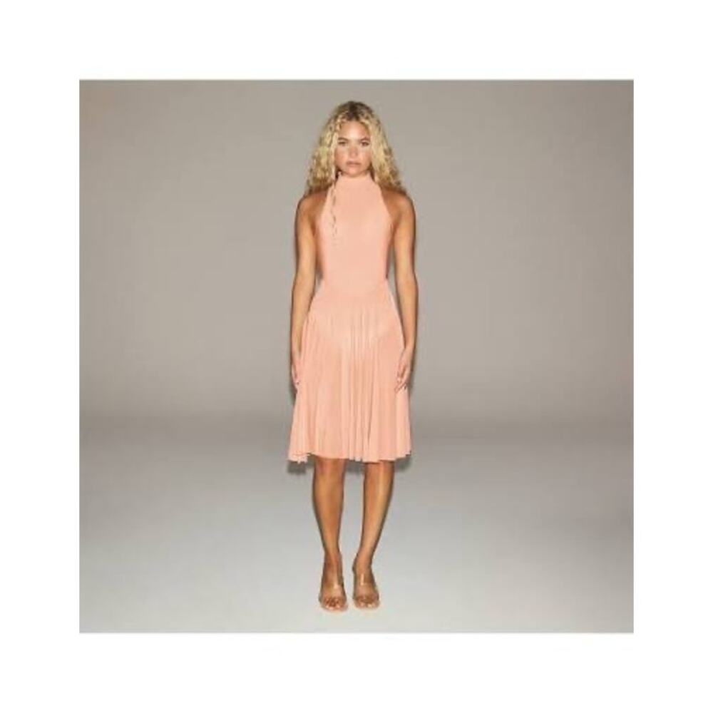 SKIMS Milky Sheer High Neck Midi Dress Desert Clay M NWT